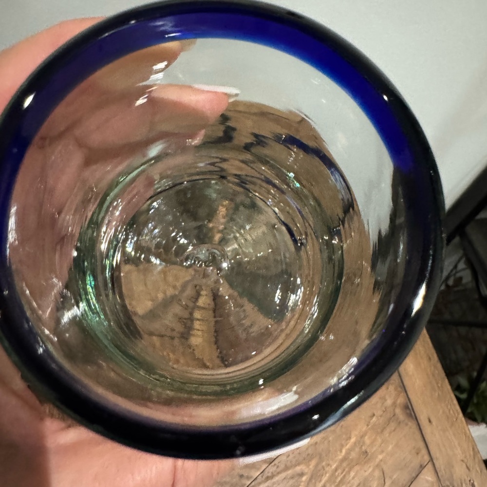 COBALT BLUE RIM TUMBLER HANDBLOWN GLASSES - SET OF 6 (10 OZ EACH - Picture 6 of 8